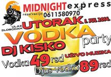 U „Midnajtu“ večeras vodka party